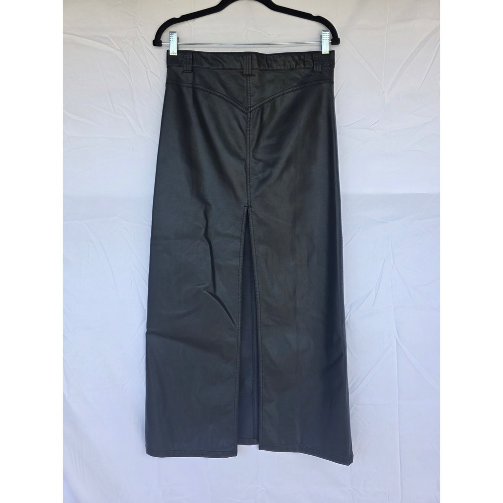 Free People City Slicker Vegan Leather Maxi Skirt Black High Back Slit SZ 2 NWT - Picture 11 of 13